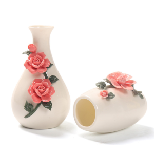 Glazed Ceramic Decorative Flower Vase Relief With 2 Vivid Roses